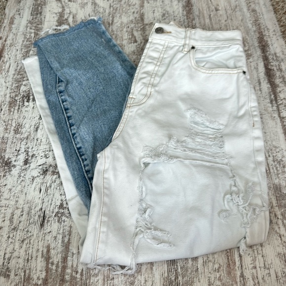 PacSun Two-Toned Distressed High Waisted Straight Leg Jeans - Picture 4 of 11